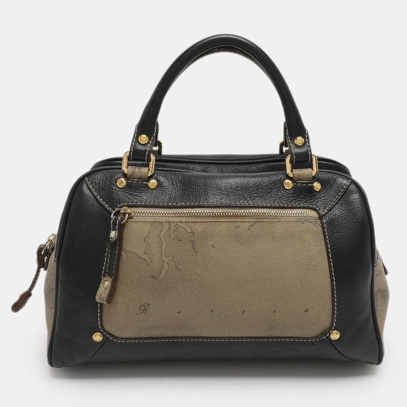 Alviero Martini 1a Classe Beige/Black Geo Print Coated Canvas And Leather